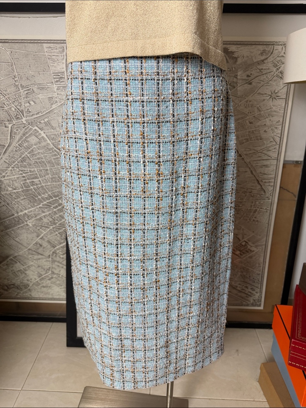 TOCCIN tweed blue skirt Size 14